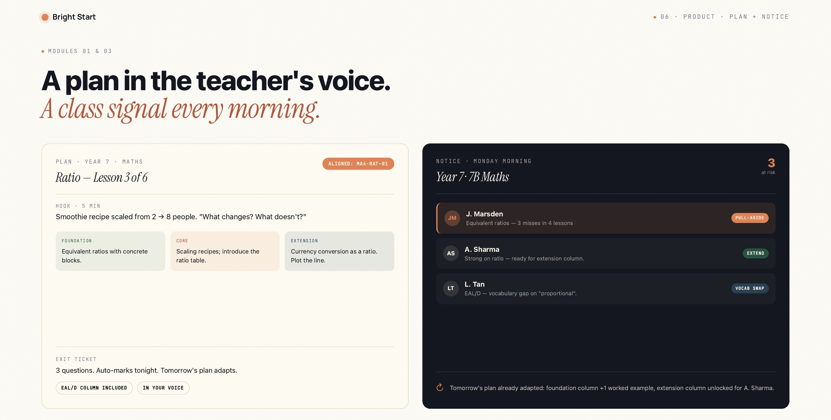A plan in the teacher's voice. A class signal every morning.
