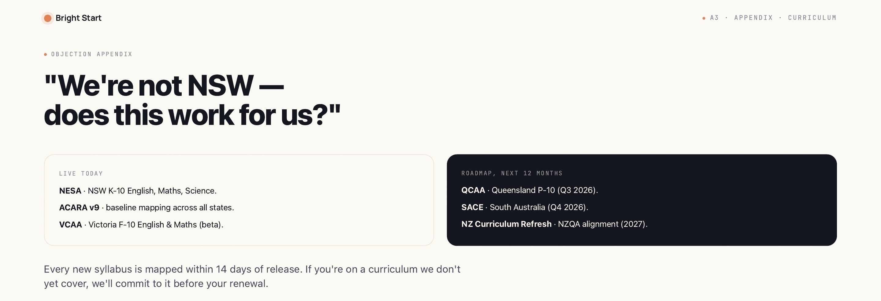 Objection appendix: we are not NSW, does this work for us?